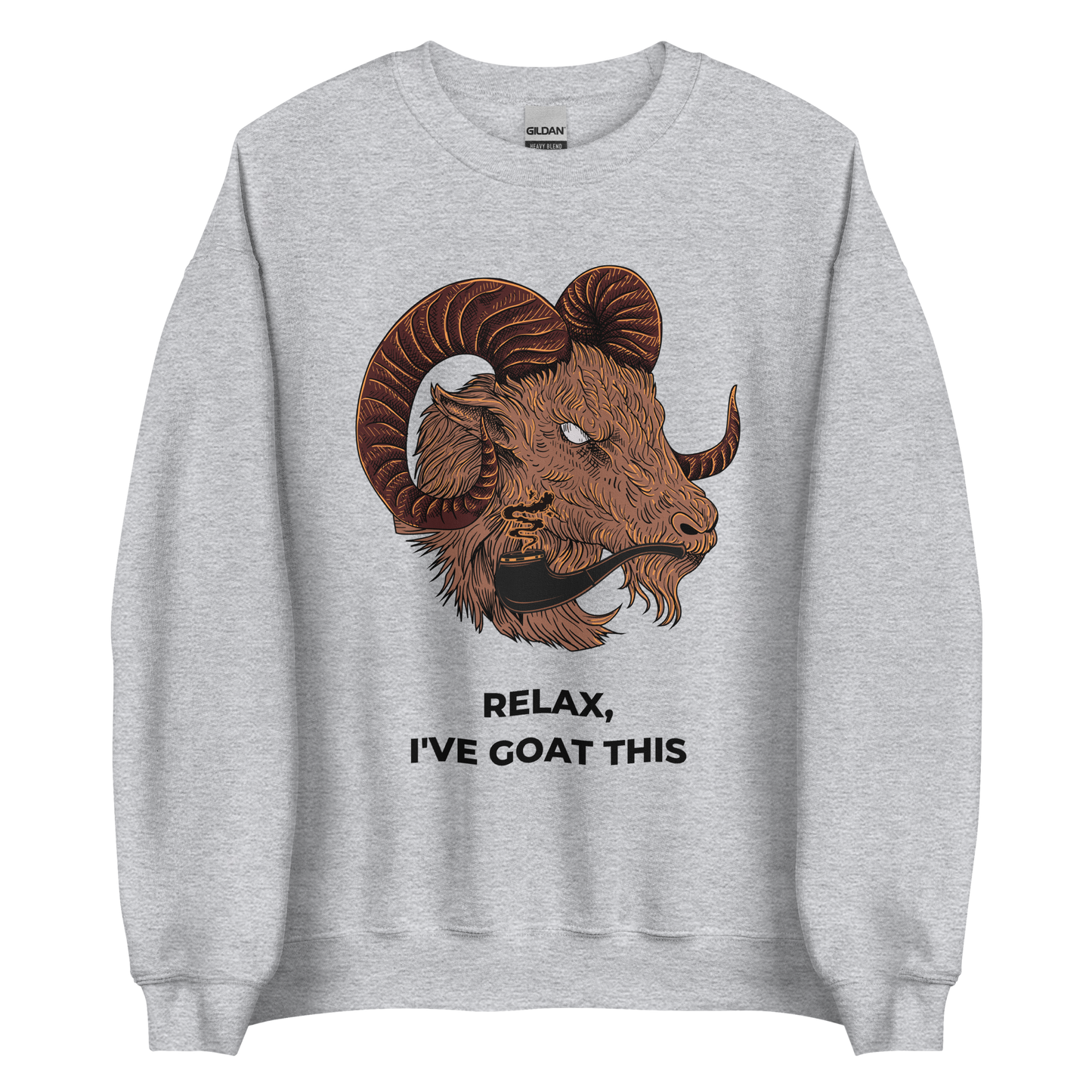 Sport Grey Goat Sweatshirt featuring a fierce Relax I've Goat This graphic on the chest - Funny Graphic Goat Sweatshirts - Boozy Fox
