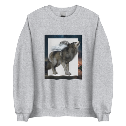 Sport Grey Wolf Sweatshirt featuring a fierce Wolf graphic on the chest - Cool Graphic Wolf Sweatshirts - Boozy Fox