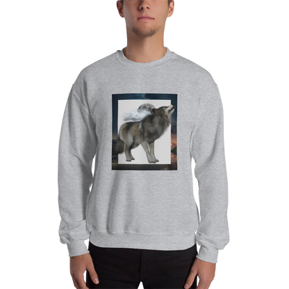 Man wearing a Sport Grey Wolf Sweatshirt featuring a fierce Wolf graphic on the chest - Cool Graphic Wolf Sweatshirts - Boozy Fox