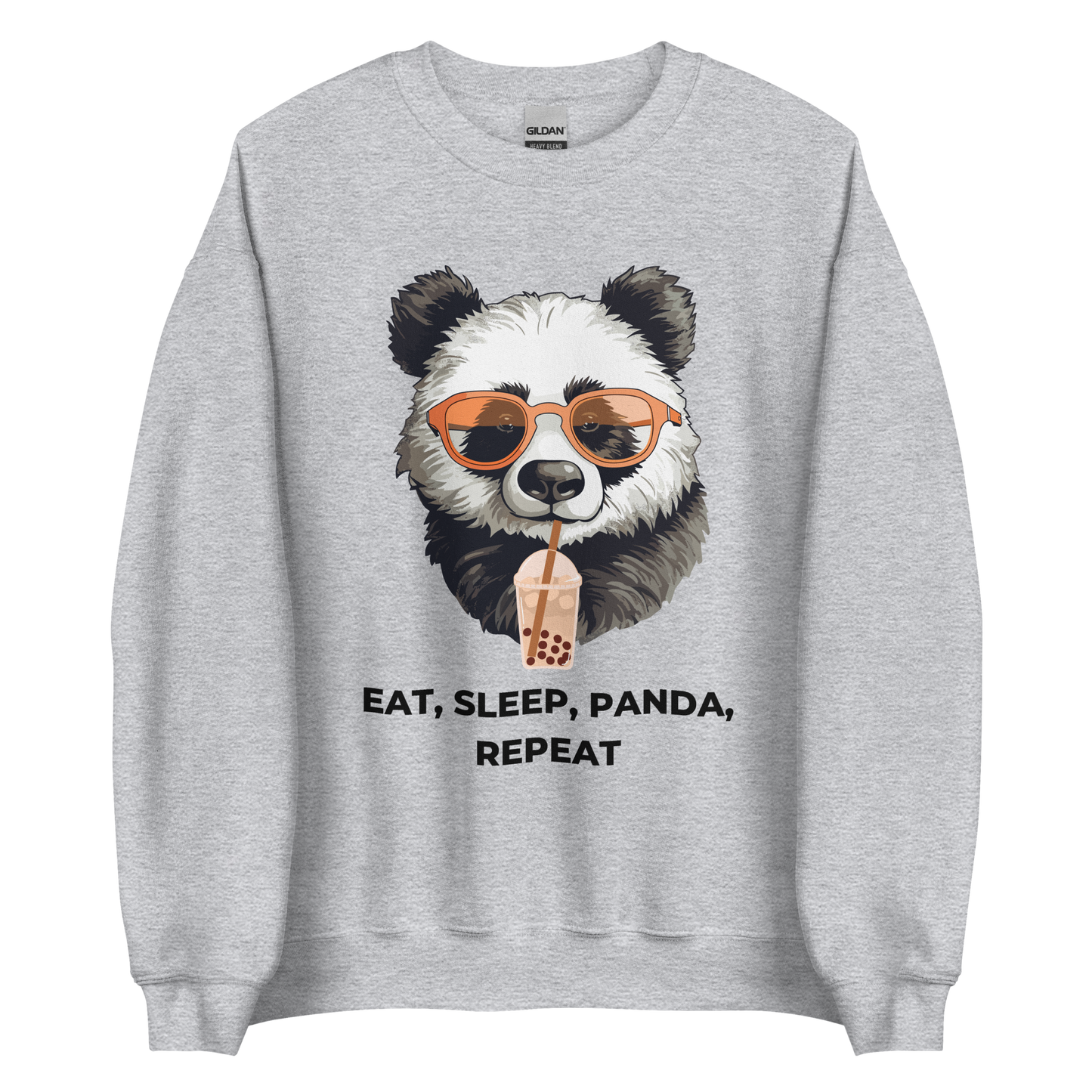 Sport Grey Panda Sweatshirt featuring an adorable Eat, Sleep, Panda, Repeat graphic on the chest - Funny Graphic Panda Sweatshirts - Boozy Fox