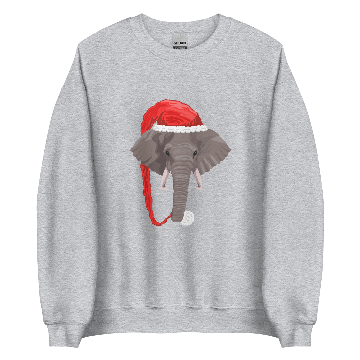 Sport Grey Christmas Elephant Sweatshirt featuring a delight Elephant Wearing an Elf Hat graphic on the chest - Funny Christmas Graphic Elephant Sweatshirts - Boozy Fox