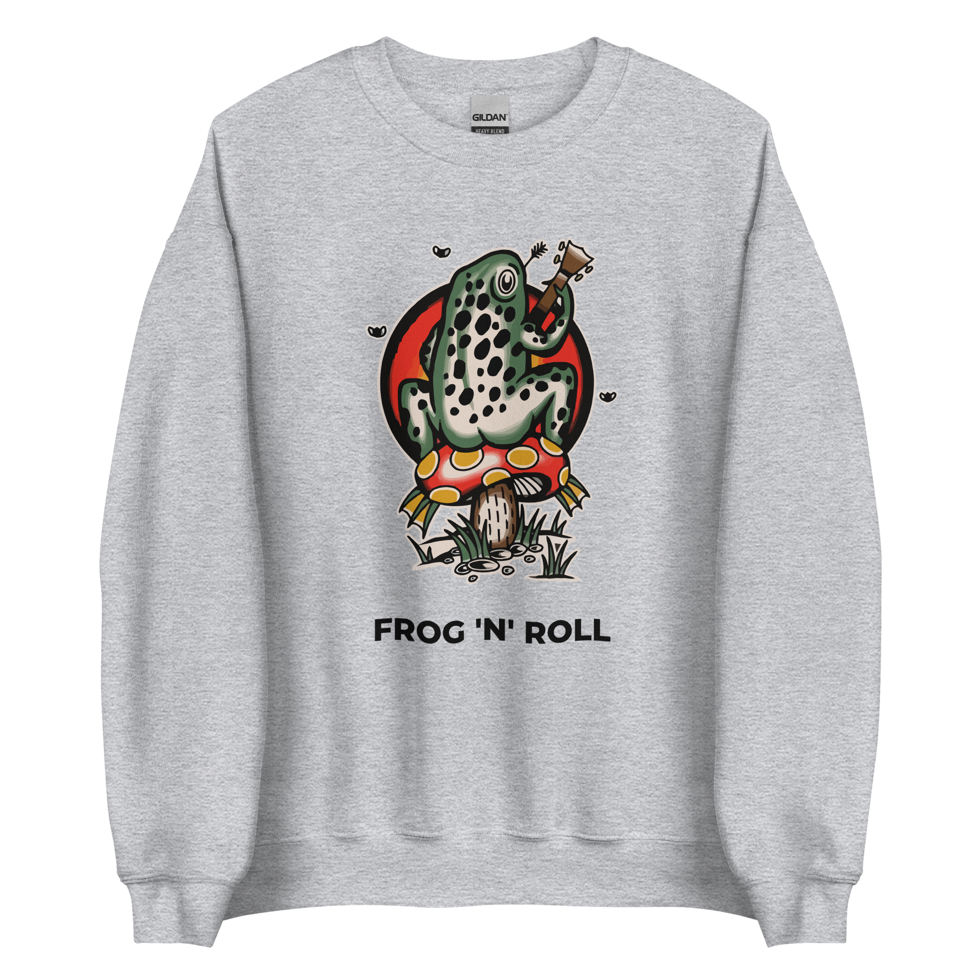 Sport Grey Frog Sweatshirt featuring the hilarious Frog 'n' Roll graphic on the chest - Funny Graphic Frog Sweatshirts - Boozy Fox