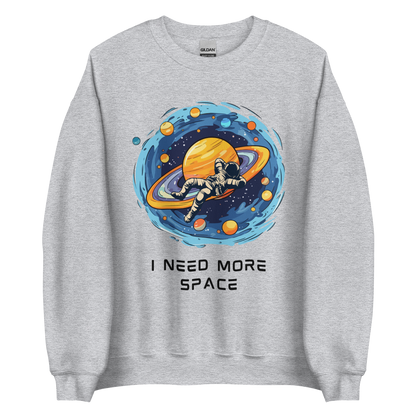 Sport Grey Astronaut Sweatshirt featuring a captivating I Need More Space graphic on the chest - Funny Graphic Space Sweatshirts - Boozy Fox