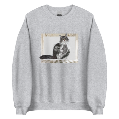Sport Grey Royal Cat Sweatshirt featuring a Majestic Cat graphic on the chest - Cute Graphic Cat Sweatshirts - Boozy Fox