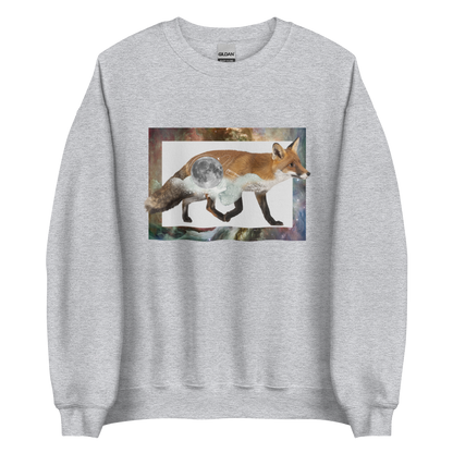 Sport Grey Fox Sweatshirt featuring an eye-catching Space Fox graphic on the chest - Cool Graphic Fox Sweatshirts - Boozy Fox