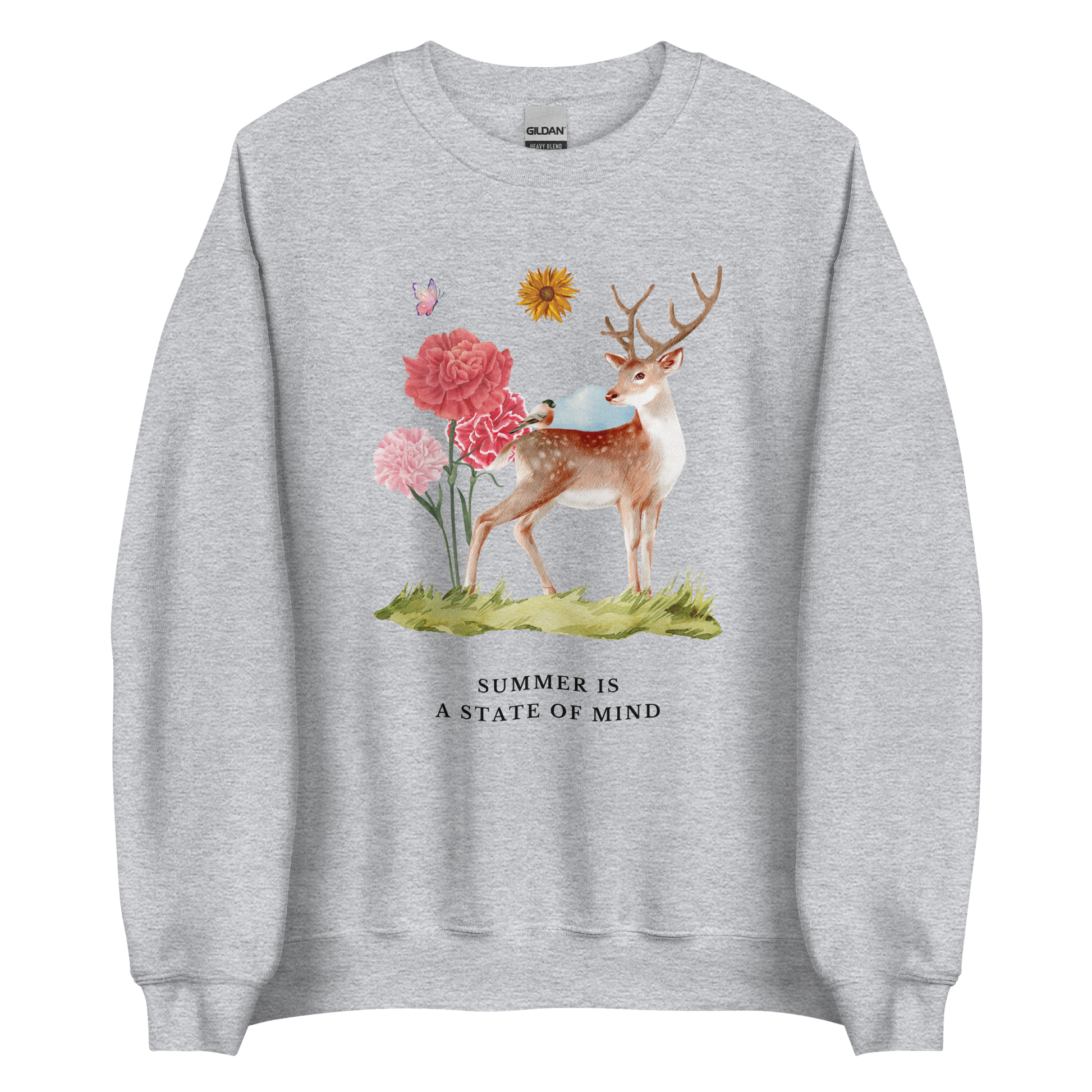 Sport Grey Summer Is a State of Mind Sweatshirt featuring a Summer Is a State of Mind graphic on the chest - Cute Graphic Summer Sweatshirts - Boozy Fox