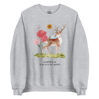 Sport Grey Summer Is a State of Mind Sweatshirt featuring a Summer Is a State of Mind graphic on the chest - Cute Graphic Summer Sweatshirts - Boozy Fox