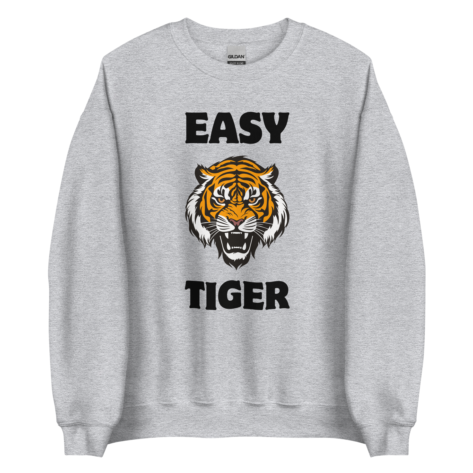 Sport Grey Tiger Sweatshirt featuring a Easy Tiger graphic on the chest - Funny Graphic Tiger Sweatshirts - Boozy Fox