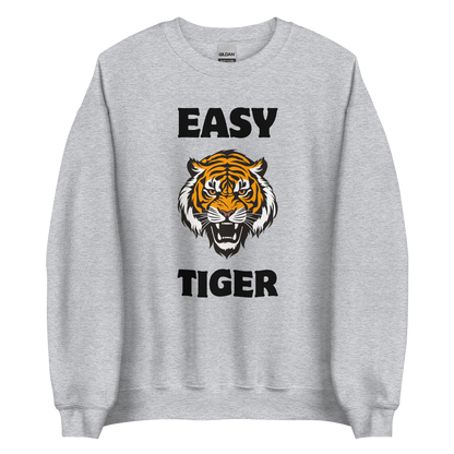 Sport Grey Tiger Sweatshirt featuring a Easy Tiger graphic on the chest - Funny Graphic Tiger Sweatshirts - Boozy Fox