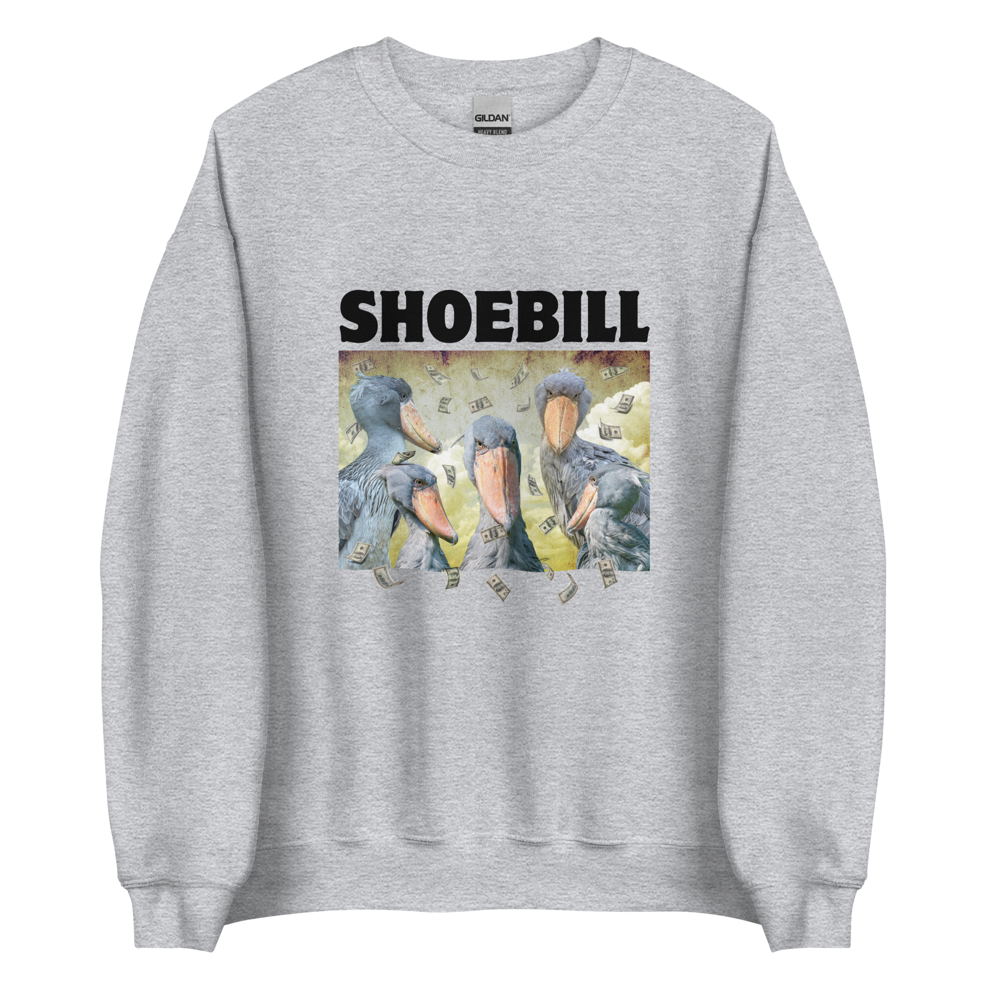 Sport Grey Shoebill Sweatshirt featuring a cool Shoebill graphic on the chest - Artsy/Funny Graphic Shoebill Stork Sweatshirts - Boozy Fox