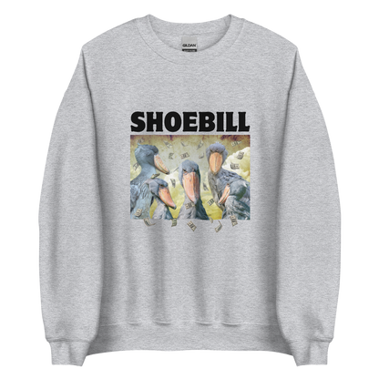 Sport Grey Shoebill Sweatshirt featuring a cool Shoebill graphic on the chest - Artsy/Funny Graphic Shoebill Stork Sweatshirts - Boozy Fox