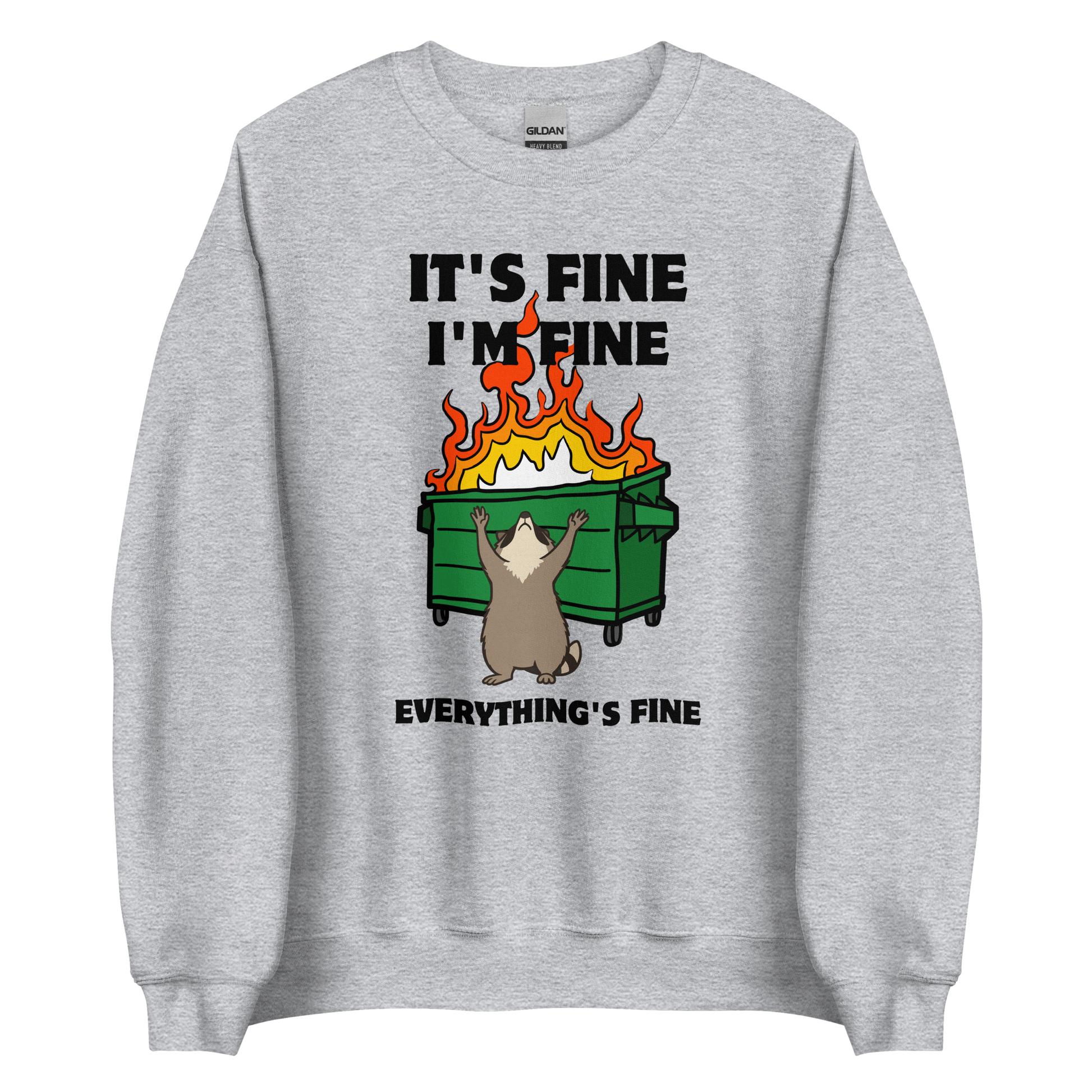 Funny Dumpster Fire Raccoon graphic sweatshirt in sport grey by Boozy Fox