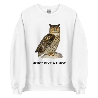 White Owl Sweatshirt featuring a captivating Don't Give a Hoot graphic on the chest - Funny Graphic Owl Sweatshirts - Boozy Fox