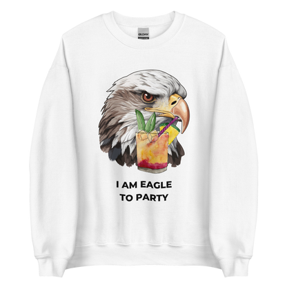 White Eagle Sweatshirt featuring a vibrant I Am Eagle To Party graphic on the chest - Funny Graphic Eagle Sweatshirts - Boozy Fox
