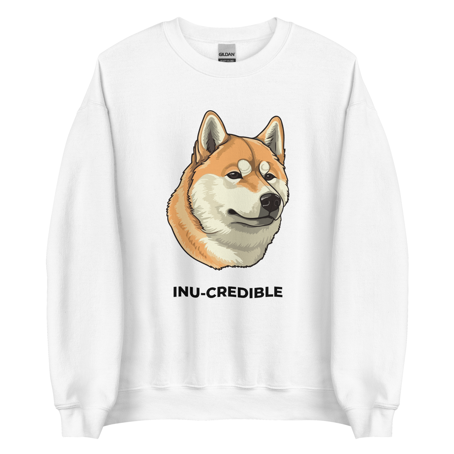 White Shiba Inu Sweatshirt featuring the Inu-Credible graphic on the chest - Funny Graphic Shiba Inu Sweatshirts - Boozy Fox