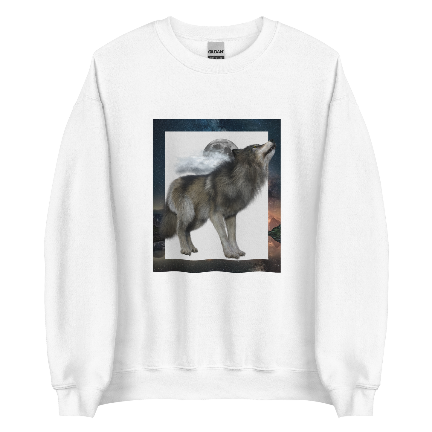 White Wolf Sweatshirt featuring a fierce Wolf graphic on the chest - Cool Graphic Wolf Sweatshirts - Boozy Fox