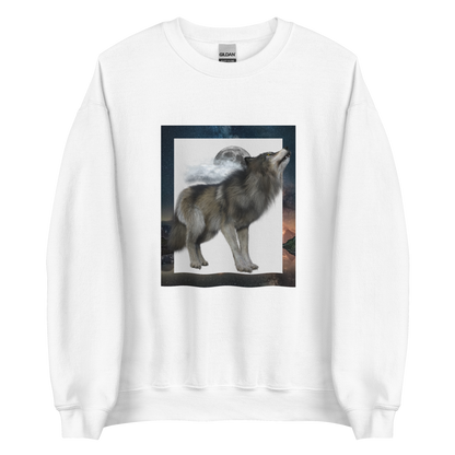 White Wolf Sweatshirt featuring a fierce Wolf graphic on the chest - Cool Graphic Wolf Sweatshirts - Boozy Fox
