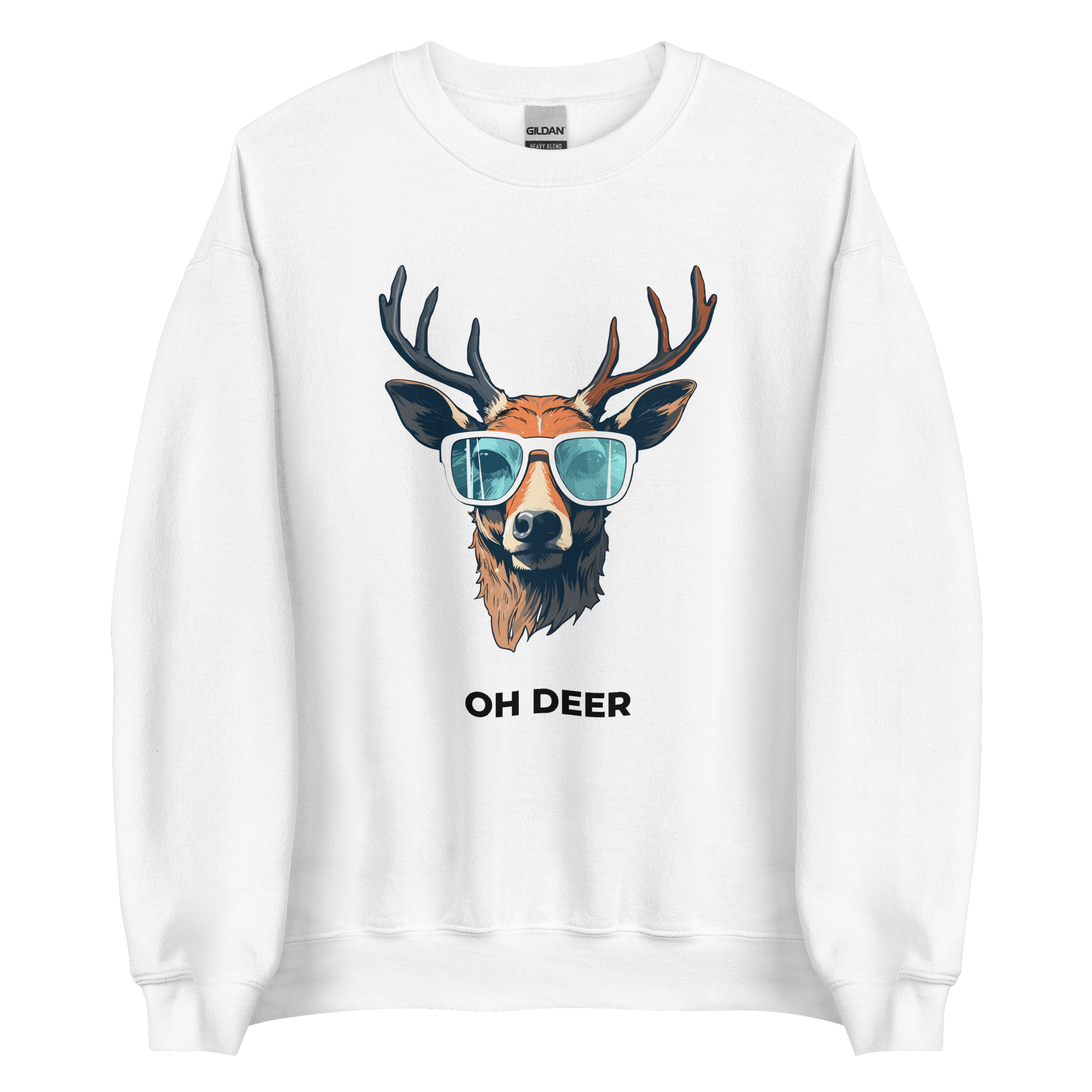 White Deer Sweatshirt featuring a hilarious Oh Deer graphic on the chest - Funny Graphic Deer Sweatshirts - Boozy Fox