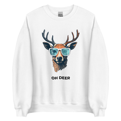 White Deer Sweatshirt featuring a hilarious Oh Deer graphic on the chest - Funny Graphic Deer Sweatshirts - Boozy Fox