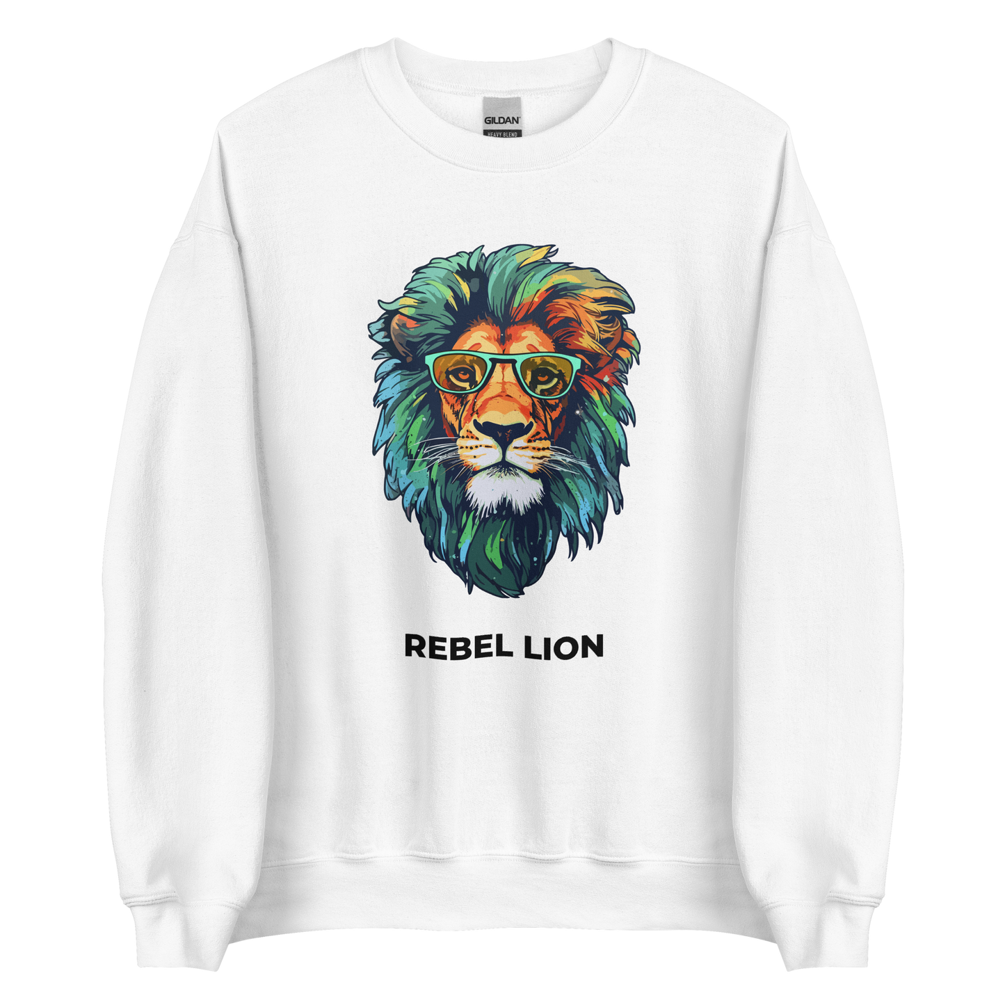 White Lion Sweatshirt featuring a captivating Rebel Lion graphic on the chest - Funny Graphic Lion Sweatshirts - Boozy Fox