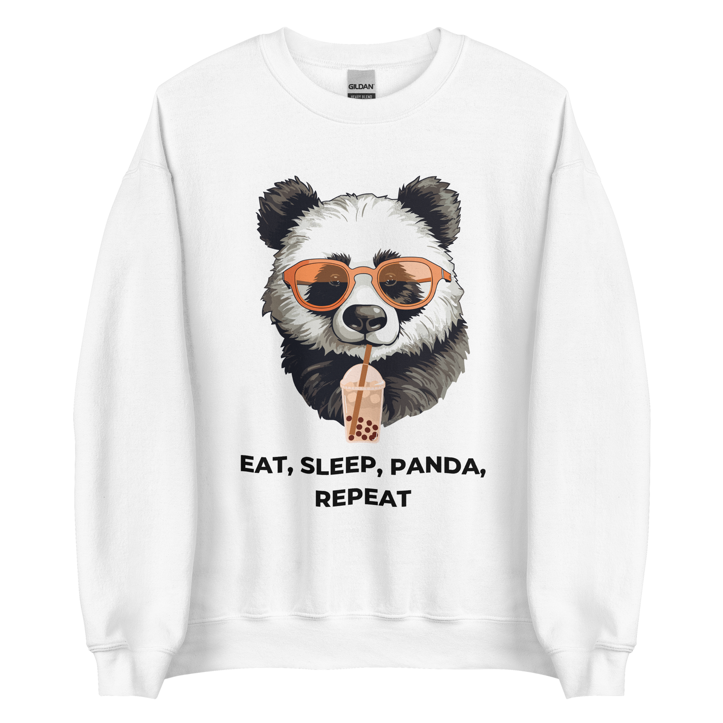 White Panda Sweatshirt featuring an adorable Eat, Sleep, Panda, Repeat graphic on the chest - Funny Graphic Panda Sweatshirts - Boozy Fox
