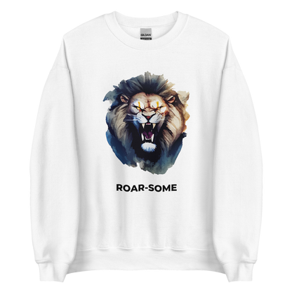 White Lion Sweatshirt featuring a Roar-Some graphic on the chest - Cool Graphic Lion Sweatshirts - Boozy Fox