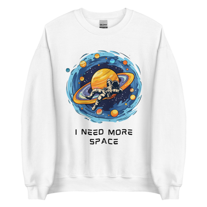 White Astronaut Sweatshirt featuring a captivating I Need More Space graphic on the chest - Funny Graphic Space Sweatshirts - Boozy Fox