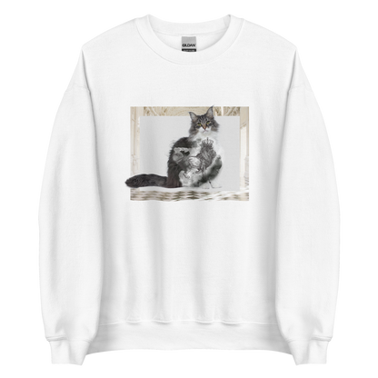 White Royal Cat Sweatshirt featuring a Majestic Cat graphic on the chest - Cute Graphic Cat Sweatshirts - Boozy Fox
