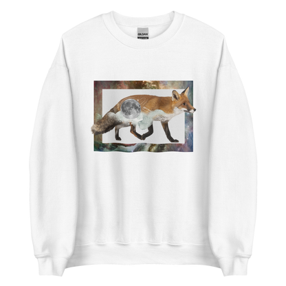 White Fox Sweatshirt featuring an eye-catching Space Fox graphic on the chest - Cool Graphic Fox Sweatshirts - Boozy Fox