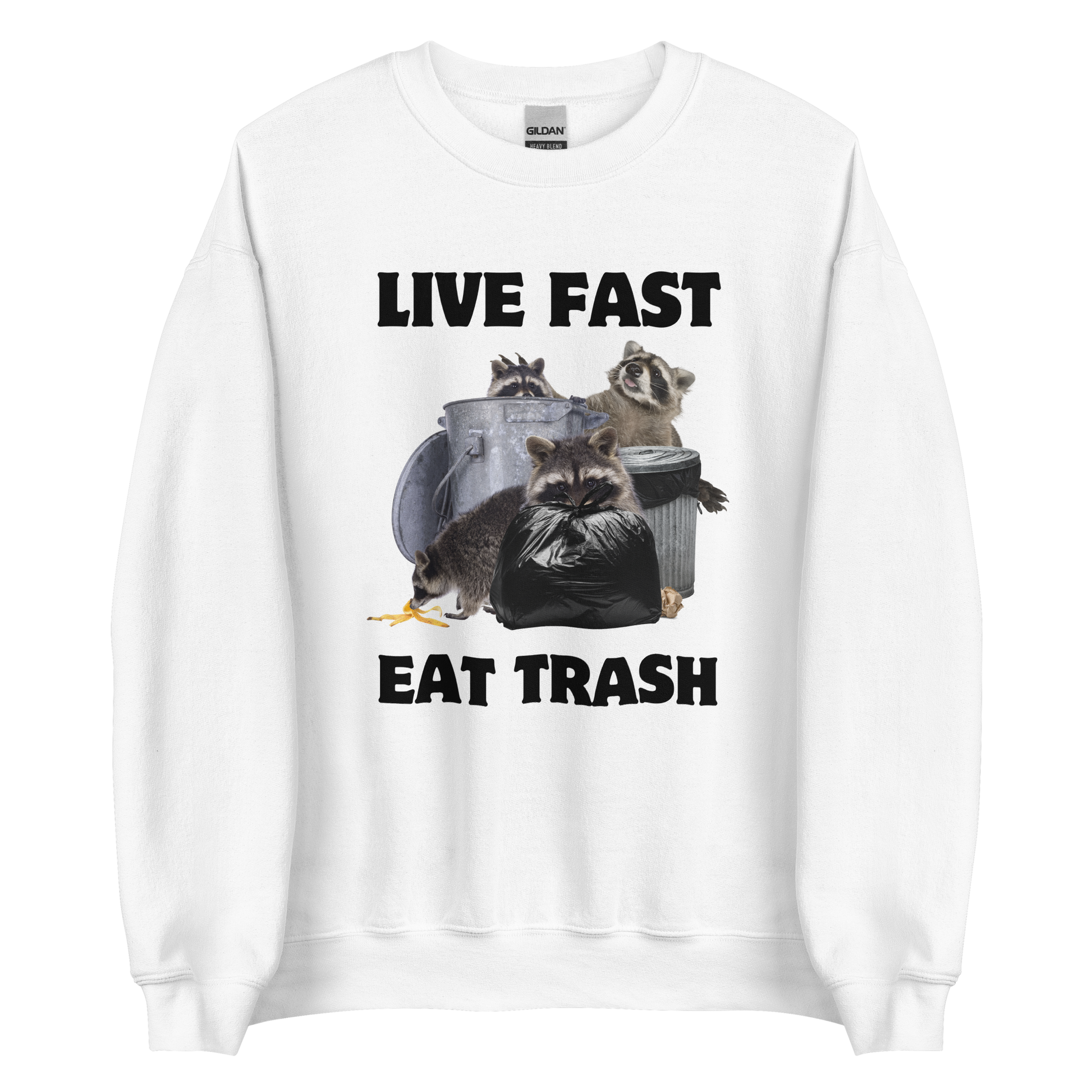 Live Fast Eat Trash Raccoon Sweatshirt Online - White - Boozy Fox