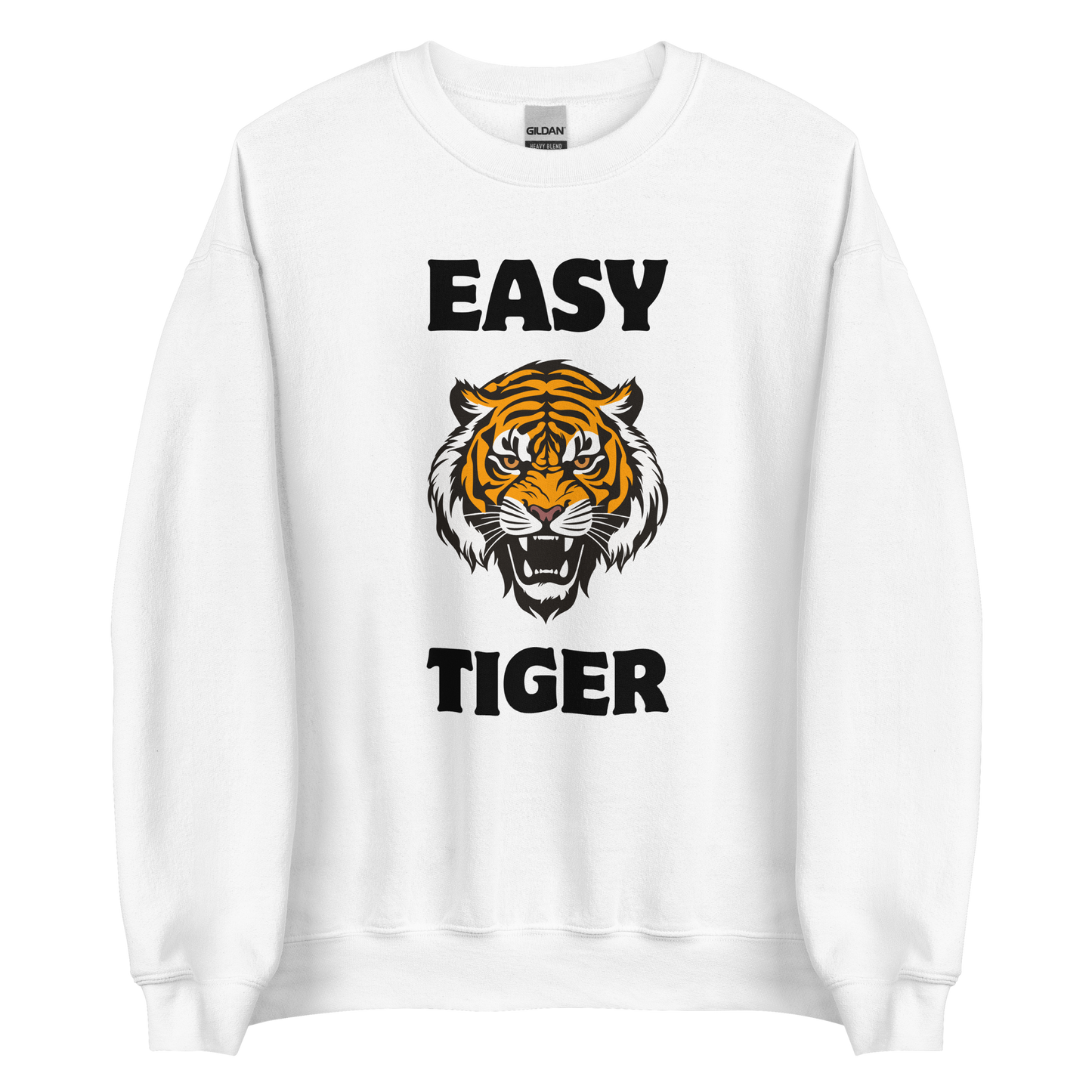 White Tiger Sweatshirt featuring a Easy Tiger graphic on the chest - Funny Graphic Tiger Sweatshirts - Boozy Fox