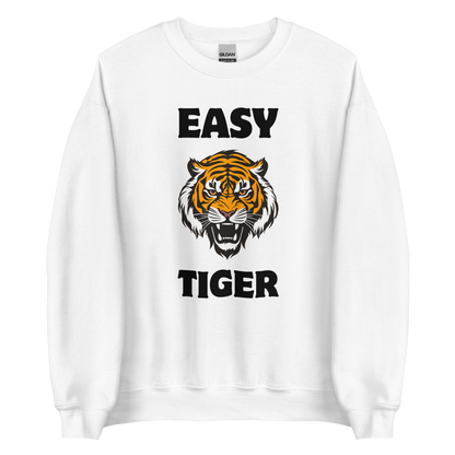 White Tiger Sweatshirt featuring a Easy Tiger graphic on the chest - Funny Graphic Tiger Sweatshirts - Boozy Fox