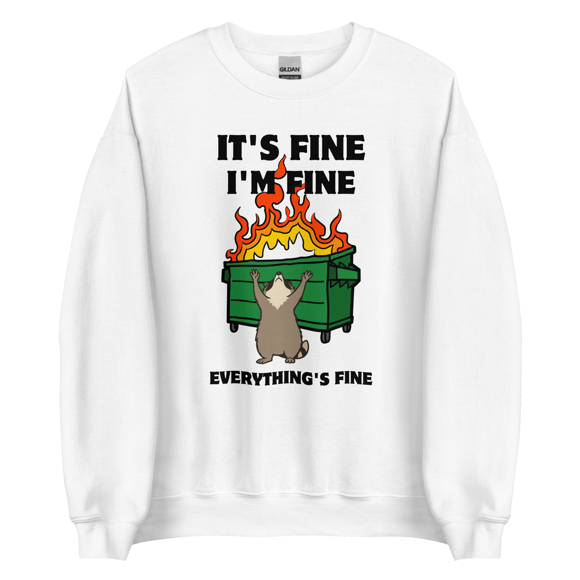 Funny Dumpster Fire Raccoon graphic sweatshirt in white by Boozy Fox