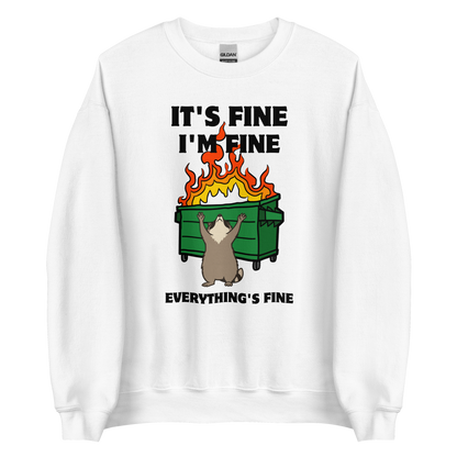Funny Dumpster Fire Raccoon graphic sweatshirt in white by Boozy Fox