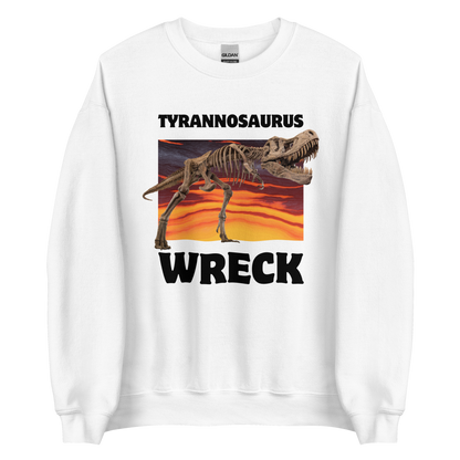 Funny Tyrannosaurus Wreck T-Rex Dinosaur graphic sweatshirt in white by Boozy Fox