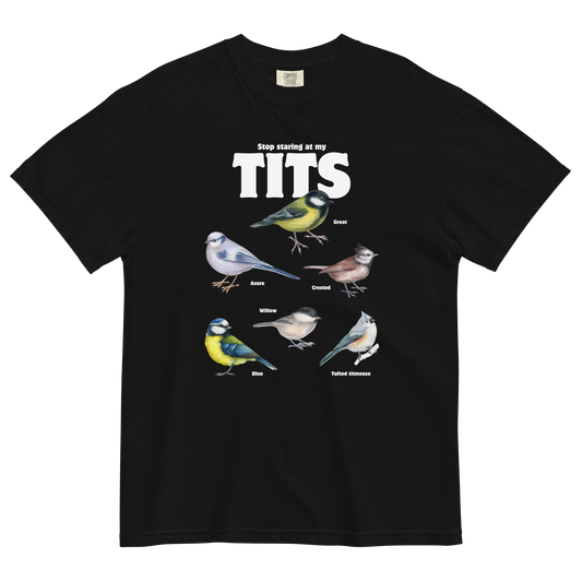 Stop Staring At My Tits Heavyweight T-Shirt Online - Black - Boozy Fox