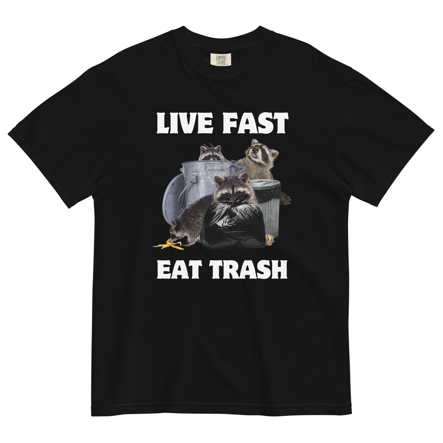 Live Fast, Eat Trash Raccoon Heavyweight T-Shirt Online - Black - Boozy Fox