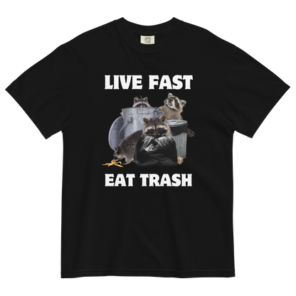 Live Fast, Eat Trash Raccoon Heavyweight T-Shirt Online - Black - Boozy Fox