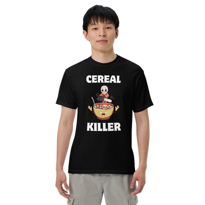 Man wearing a black Cereal Killer Heavyweight T-Shirt - Boozy Fox