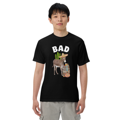 Man wearing a black Bad Ass Donkey Heavyweight T-Shirt - Boozy Fox