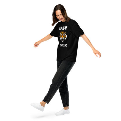 Woman wearing a black Easy Tiger Heavyweight T-Shirt - Boozy Fox