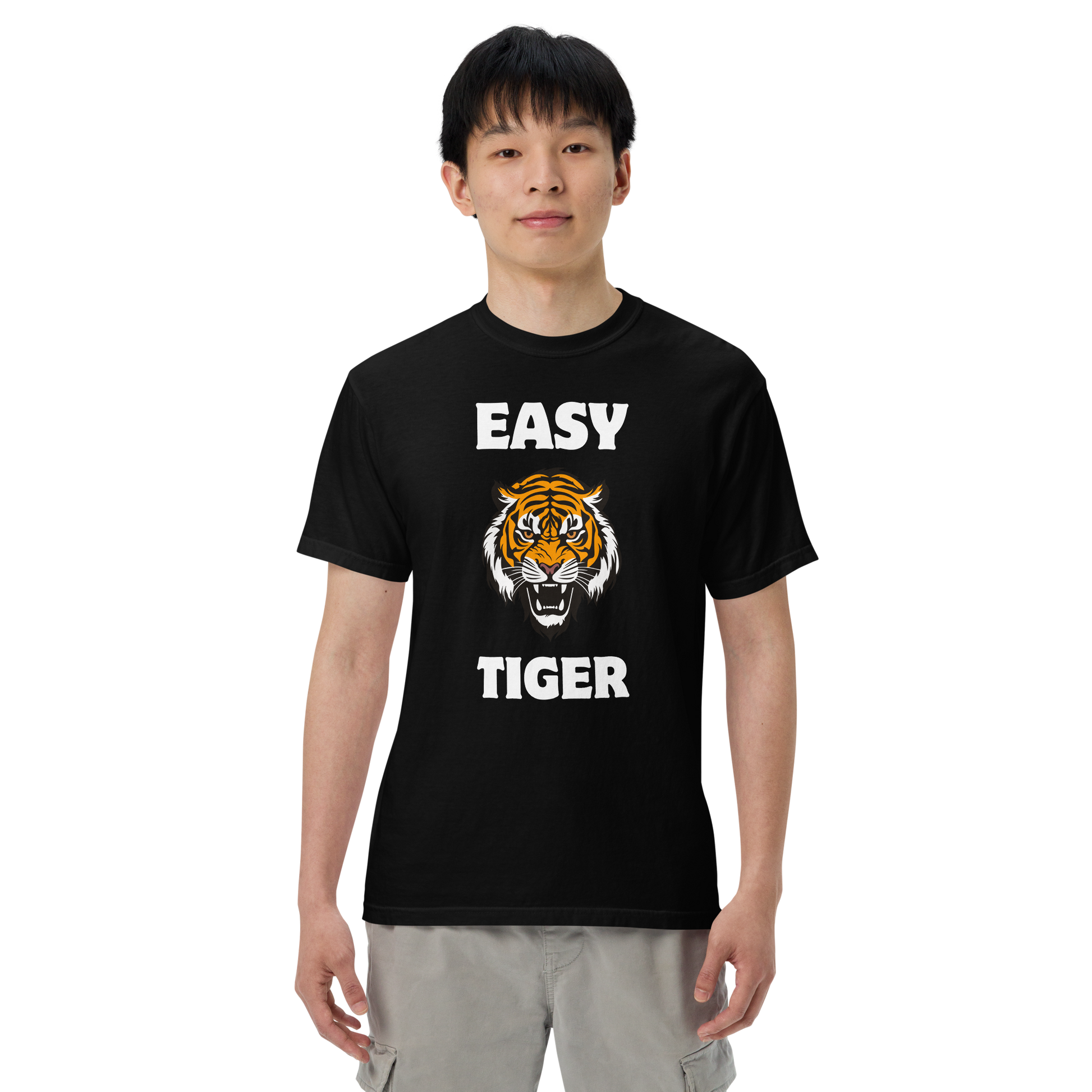 Man wearing a black Easy Tiger Heavyweight T-Shirt - Boozy Fox