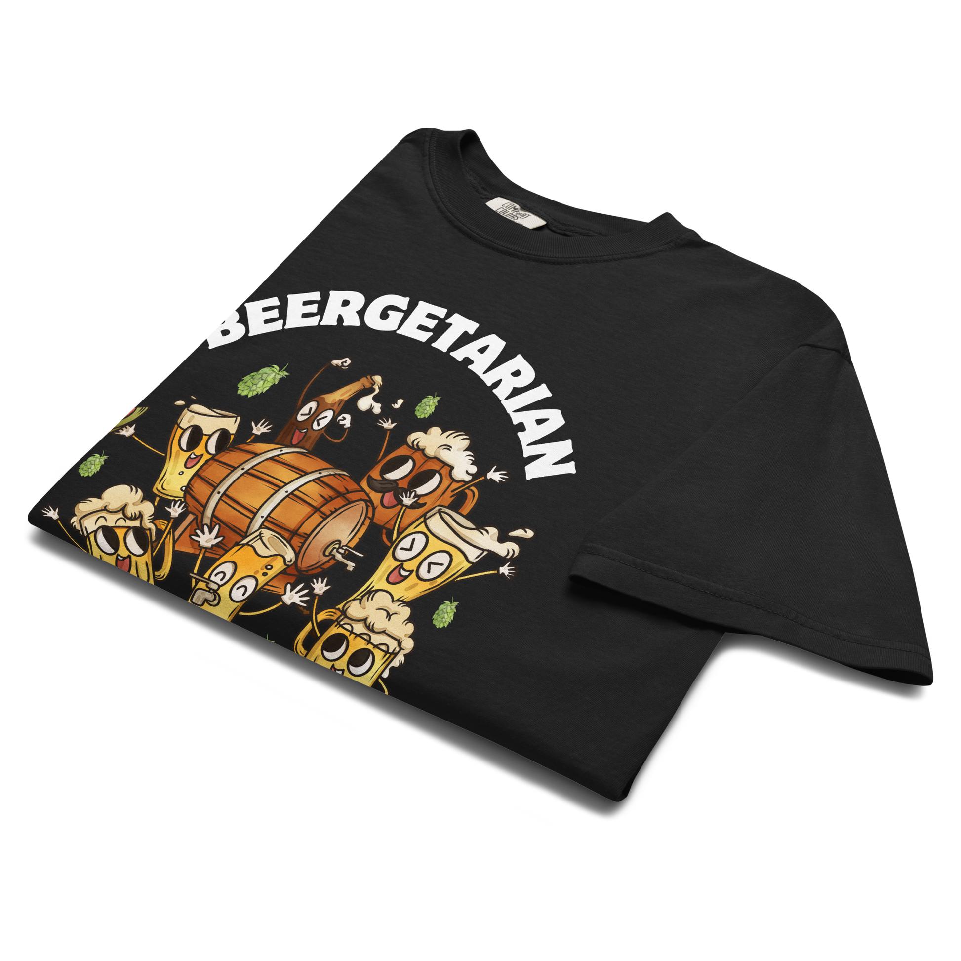 Product details of a black Beergetarian Beer Heavyweight T-Shirt - Boozy Fox