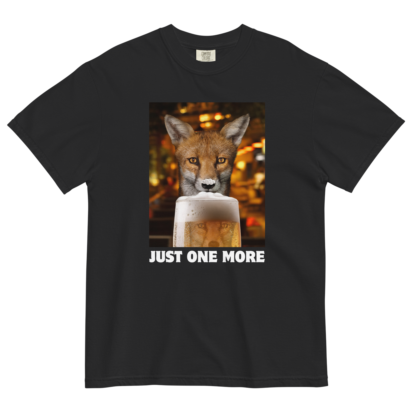 Funny Just One More Fox heavyweight graphic t-shirt in black by Boozy Fox
