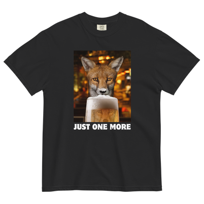 Funny Just One More Fox heavyweight graphic t-shirt in black by Boozy Fox