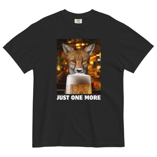 Funny Just One More Fox heavyweight graphic t-shirt in black by Boozy Fox