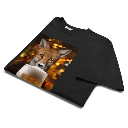 Product details of a Funny Just One More Fox heavyweight graphic t-shirt in black by Boozy Fox