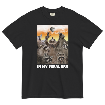 Funny In My Feral Era Raccoon heavyweight graphic t-shirt in black by Boozy Fox