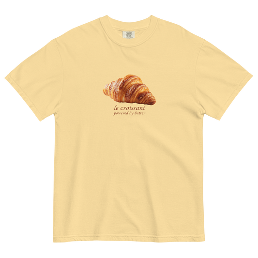 Funny Le Croissant heavyweight graphic t-shirt in butter yellow by Boozy Fox