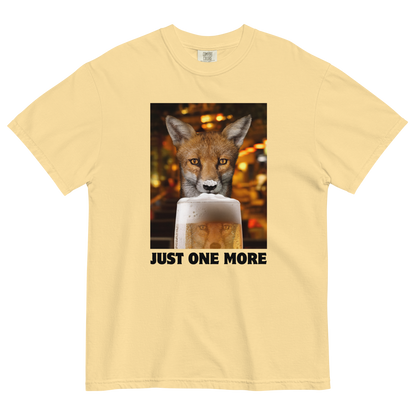 Funny Just One More Fox heavyweight graphic t-shirt in butter yellow by Boozy Fox